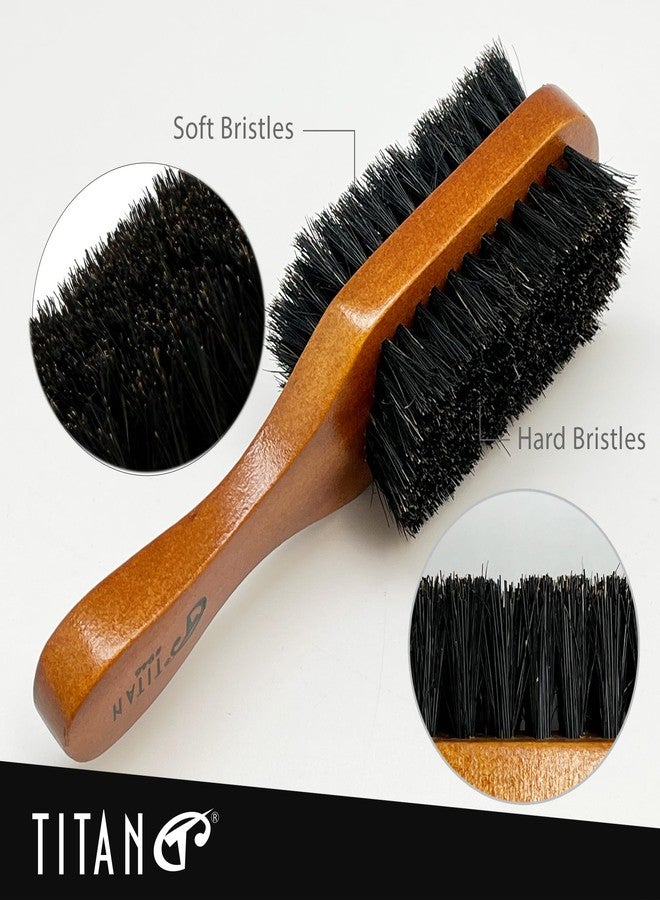 TITAN Double Sided Boar Bristle Brush, 100% Natural Firm and Soft Bristles with Wooden Handle, 2-in-1 Hair Brush for Waves, Fades, and Slick Back Styling, Durable Wood Design for Men and Women - Image 2